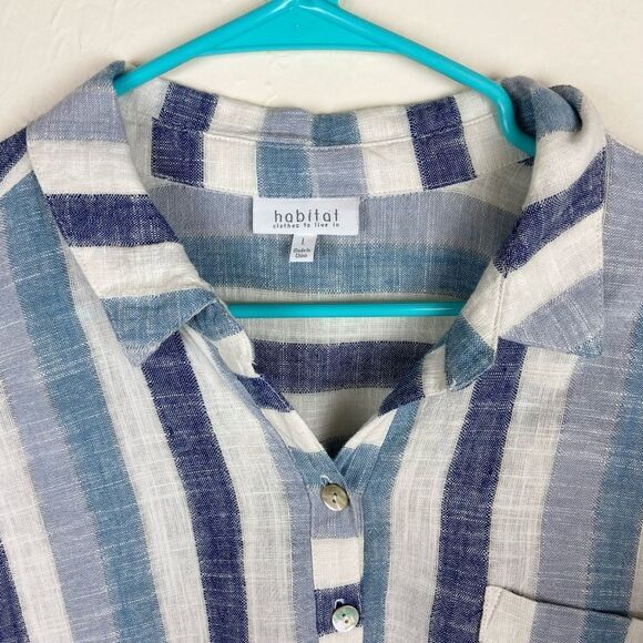 Habitat Linen Tunic Stripe Print Top - Blue & White - Picture 7 of 7
